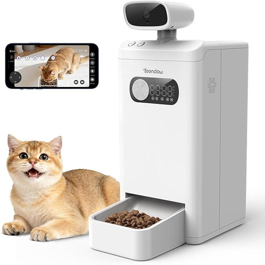 Teendow XLY-M1 Automatic Cat Feeder with Camera, 3.5L Cat Food Dispenser, AI Subscription Pet Feeder 4MP HD Video with Night Vision Timed Feeding Dry Food for Cat & Dog APP Control 5G WiFi