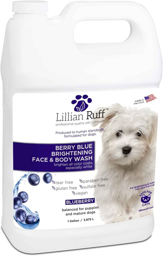 Lillian Ruff PRO Formula Berry Blue Brightening Pet Shampoo - Ultra-Hydrating Professional Whitening Dog Shampoo, Vivid Show-Quality Coat Enhancer, Tear Stain & Odor Eliminator - Vitamin B5 (Gallon)