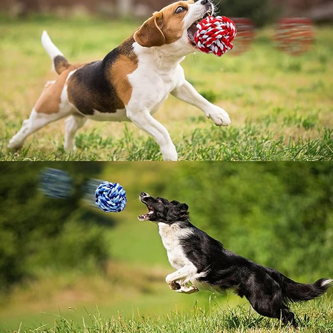Pet Chew Toy, Knots Weave Cotton Rope, Biting Small Ball for Dogs & Cats, 3 in One Pack