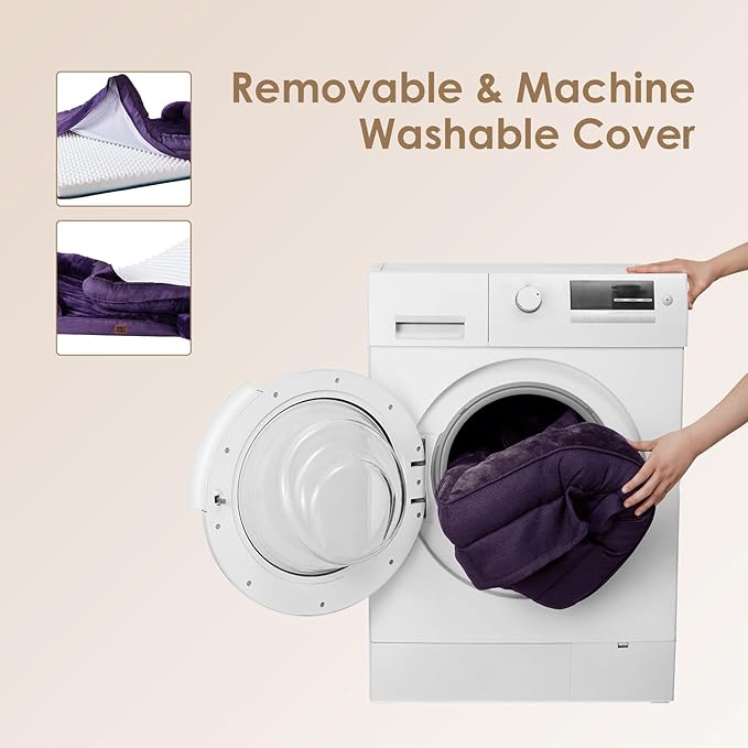 EHEYCIGA Orthopedic Dog Beds for Extra Large Dogs, Waterproof Memory Foam XXL Dog Bed with Sides, Non-Slip Bottom and Egg-Crate Foam Big Pet Couch Bed with Washable Removable Cover, Purple