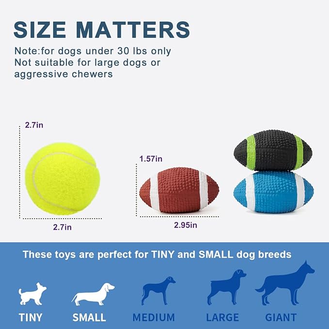 3 Pack Squeaky Dog Ball, Soft Latex Rubber Squeaky Toy for Small Dogs Puppies, Cute Bounce Squeak Football for Fetch Play