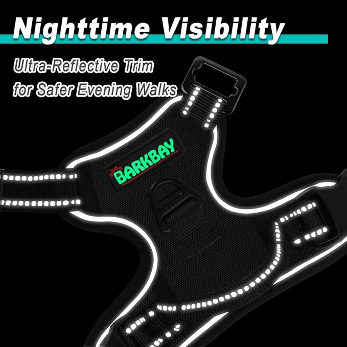 BARKBAY Dog Harness No Pull 3 Buckles for Large Dogs - Adjustable, Reflective, Comfortable, No Choke, Heavy-Duty - Perfect for Outdoor Training, Walking, and Hiking - Strong & Durable - XL & Black