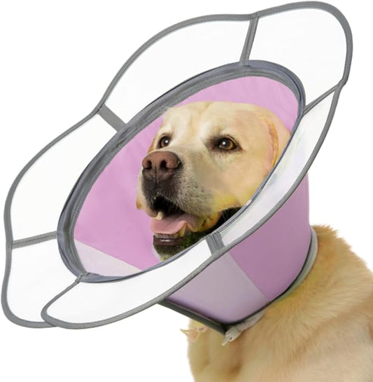 Soft Dog Cone Collar After Surgery Recovery,Adjustable E-Collar with Removable Shield,Lightweight,Breathable Anti-Licking Protective Cone for Large,Medium,Small Pets (Rose Pink, L (Neck:15''-18''))