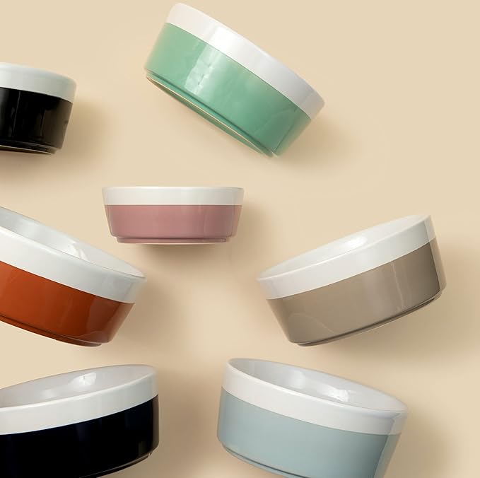 Waggo Dipper Ceramic Dog Bowl for Small and Large Breeds - Heavyweight and Durable Pet Food and Water Dish Crock, Dishwasher Safe, Modern (Light Grey, Medium)