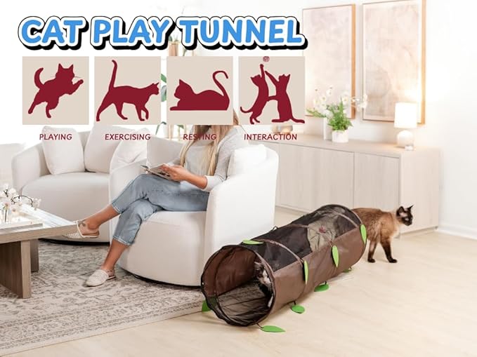 Tunnel for All Cats (Even Chonks)–Collapsible Crinkle Tube of Chaos w/Mesh Windows & Bell Ball – Interactive Cat Toy, Chonky Tunnel, Cat Bed & Zoomie Track for Chonkys, Kittens & Ferrets
