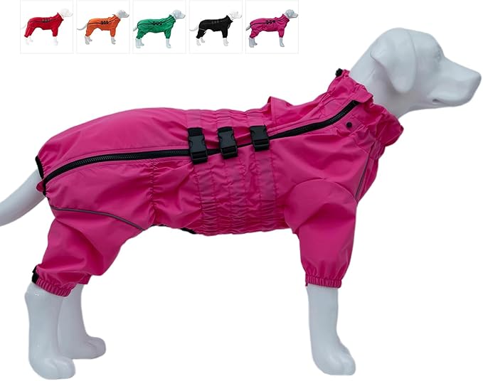 Dogs Waterproof Jacket, Lightweight Waterproof Jacket Reflective Safety Dog Raincoat Windproof Snow-Proof Dog Vest for Small Medium Large Dogs Rosered XL