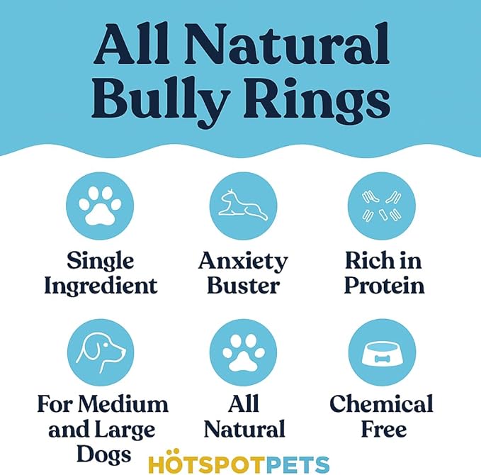 hotspot pets Bully Stick Rings for Dogs (5 Pack) 4 Inch Circles- Premium All Natural Long Lasting Beef Pizzle Dog Chew Treats - Low Odor, Grain Free, Fully Digestible, Rawhide Alternative Chews