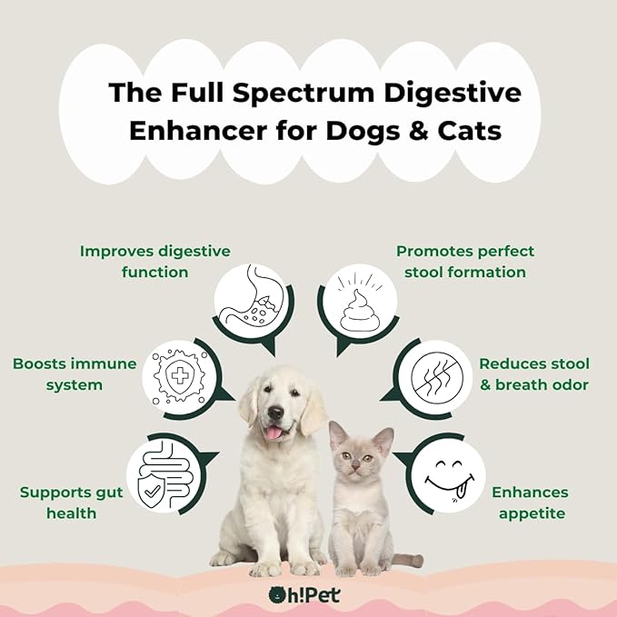 Oh!Pet® 5-in-1 Digestive Probiotics – 7B CFU Powder for Dogs & Cats with Prebiotics & Enzymes (Codfish, 30 Packets)