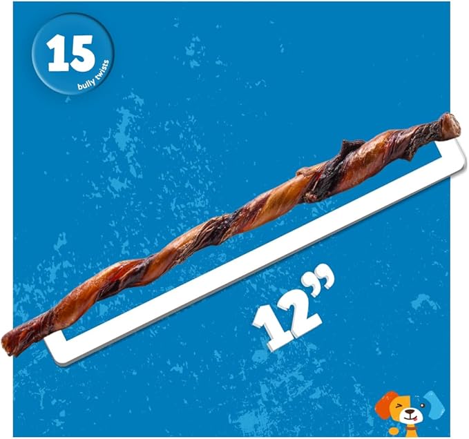 Jack&Pup 12" Bully Twists | Odor Free Bully Sticks for Dogs | Single Ingredient Dog Chew Sticks for Light Chewers | All Dog Breeds (15 Ct)