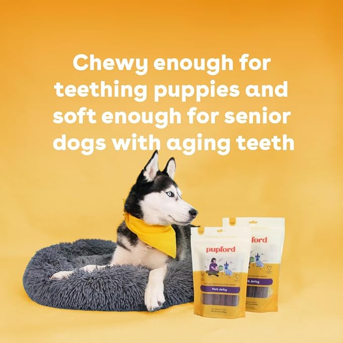 Pupford Pork Jerky for Dogs & Puppies, All-Natural, Healthy Dog Treats, No Fillers, Made in USA (10 oz)