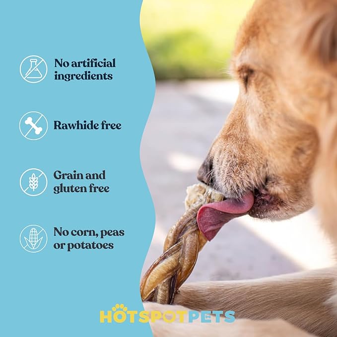 hotspot pets Braided Bully Sticks for Dogs -6 Inch Stix (20 Pack) Premium All Natural Long Lasting, Low Odor, Twisted Beef Pizzle Dog Chew Treats - Grain Free Fully Digestible Rawhide Alternative