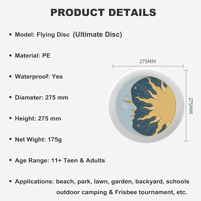 Phoenix Outdoor Flying Disc Fire Phoenix Black Ultimate Disc 175g for Boys Girls Men Women Birthday Christmas