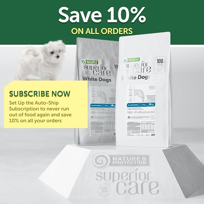 Nature's Protection Superior Care White Dogs Rice Based Dry Dog Food - High Protein, Tear Stain Dog Food for All Breeds Light Coated All Life Stages Dogs, Fresh Pet Meal, White Fish, 22 lb