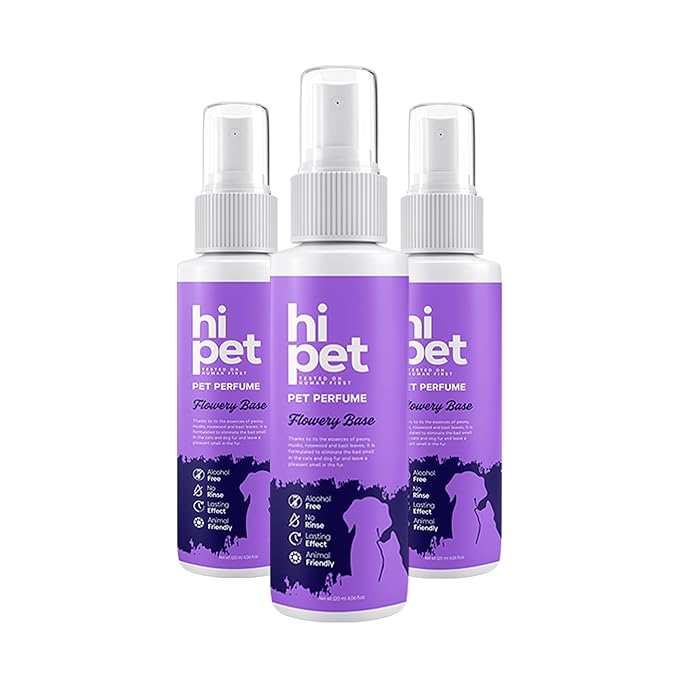 Hi Pet Flowery Base Pet Perfume, Cat & Dog Perfume Spray Long Lasting, Cat and Dog Cologne to Soften, Shine, Refresh the Coat, 4.06 Fl Oz (Pack of 3)