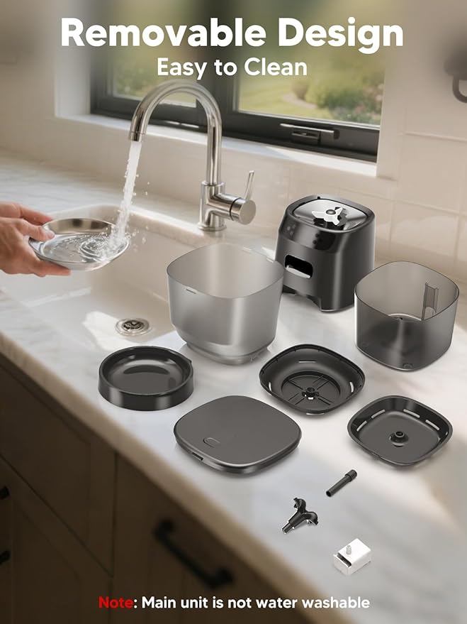 Automatic Cat Feeder and Water Fountain, 4L/16 Cups Timed Cat Dry Food Dispenser, 10s Meal Call, 20 Portions 6 Meals Per Day, 2L Cats Fountains for Drinking with Filter, Pet Feeder for Dog Black