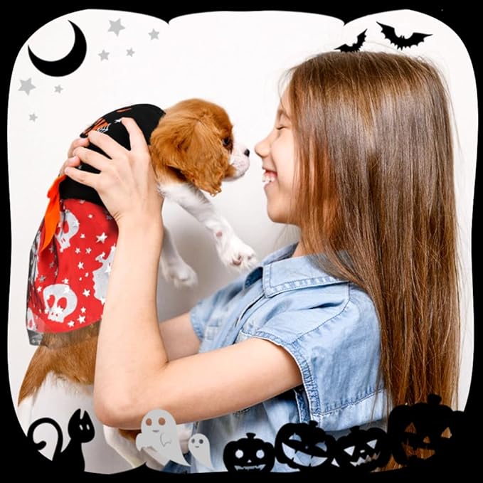 Dog Halloween Costumes Dog Dress Halloween Costumes for Dogs Funny Puppy Dress with Bow for Small Medium Large Dogs Pumpkin Witch Bat Pet Costume Halloween