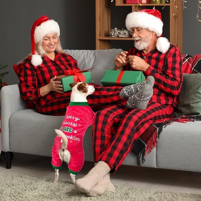 Dog Christmas Pajamas Soft Lightweight Velvet Dog Christmas Outfit Warm Pet Winter Clothes for Small Medium Large Pet Dogs Cats