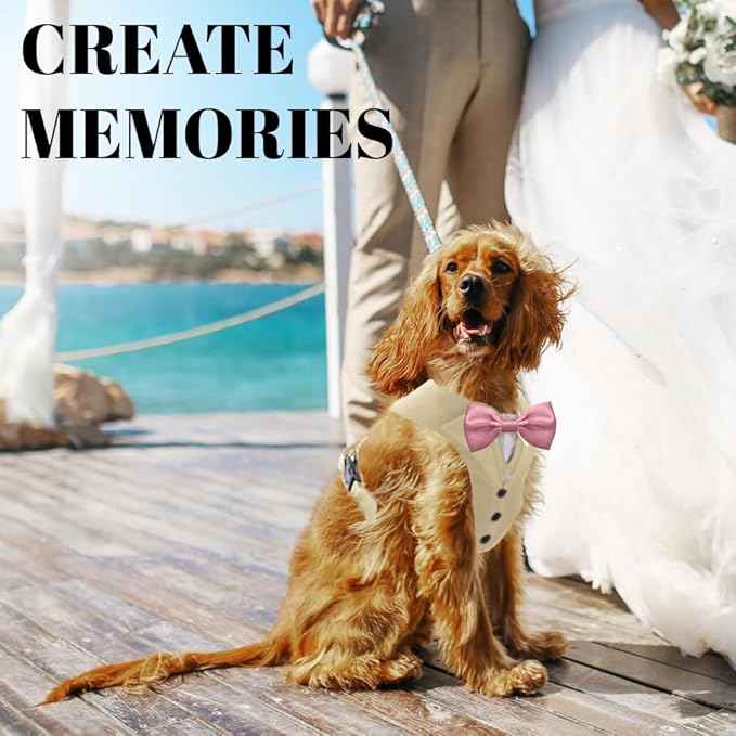 AVERYDAY Dog Tuxedo for Wedding Outfit, Dog Suit and Tie Costumes for Birthday, Halloween, Cosplay, Christmas Party, Pet Formal Wear with Bowtie, Tux for Small Dogs, Chihuahua, Bichon, Maltese, Cats