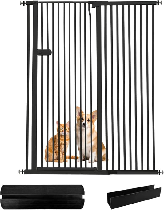 Lumizone Extra Tall Cat Gate 61.02" High Pressure Mounted Extra Wide 2025 New (17 Sizes) 1.37" Gap No Drilling Auto-Close One-Handed Operation Tall Pet Gate for Dogs(Black, 46.65"-50.97"/118.5-129CM)