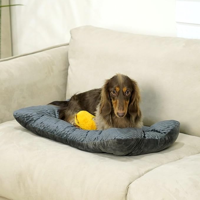 FUNNY FUZZY 24x18 Washable Dog Bed Reversible Crate Mat, 2 in1 Orthopedic Puppy Bed for Small Dogs/Cats, Fluffy Deluxe Kennel Mattress,Sleeping Pad,Charcoal Grey,S