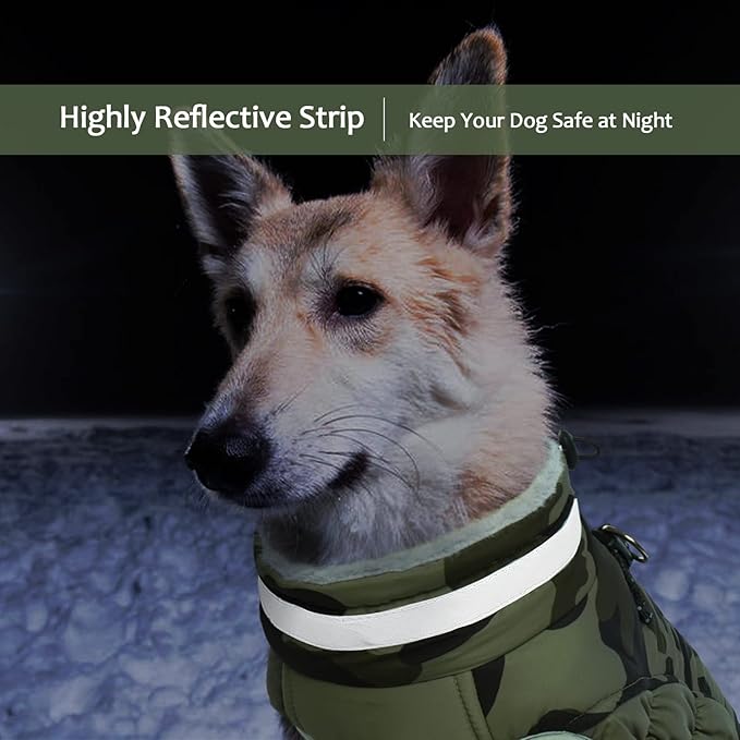 Lelepet Dog Coat Warm Dog Winter Coat Waterproof Dogs Jacket with Harness Built in Reflective Pet Fleece Vest Zip-Up Cold Weather Coats for Large Dogs Turtleneck Windproof Coats Pitbull Green Camo 2XL