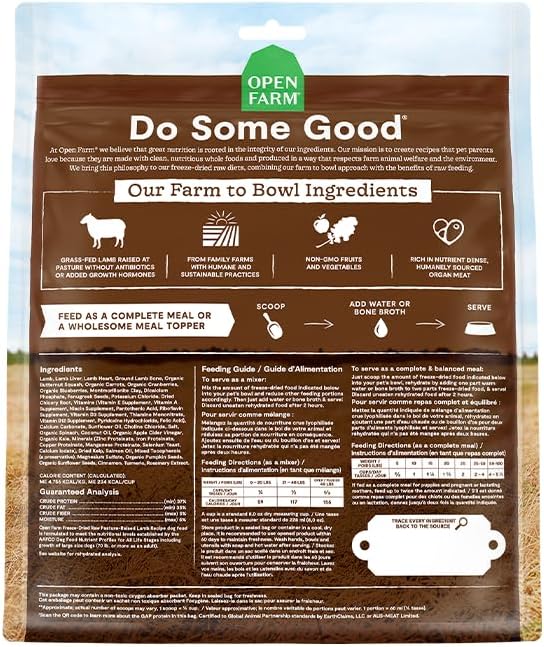 Open Farm Freeze Dried Raw Dog Food, Humanely Raised Meat Recipe with Non-GMO Superfoods and No Artificial Flavors or Preservatives (3.5 Ounce (Pack of 1), Pasture Raised Lamb)