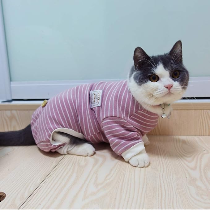 KYEESE Dog Pajamas Soft Striped Pet Jumpsuit Lightweight Doggie Jammies 4 Legs Dog Clothes Stretchable Pajamas Breathable Cozy Outfit Comfortable Onesie Sleepwear for Small Dogs,Pink Striped, Large