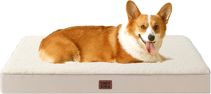 EHEYCIGA Orthopedic Dog Beds for Large Dogs with Removable Washable Cover for Crate, Camel, 35x23