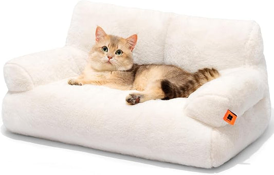 MEWOOFUN Cat Bed for Indoor Cats, Washable Dog Beds for Small Dogs & Cats with Removable Cover, Fluffy Cat Couch with Non-Slip Bottom (Beige, 26.0" L X 19.0" W X 13.0" Th)