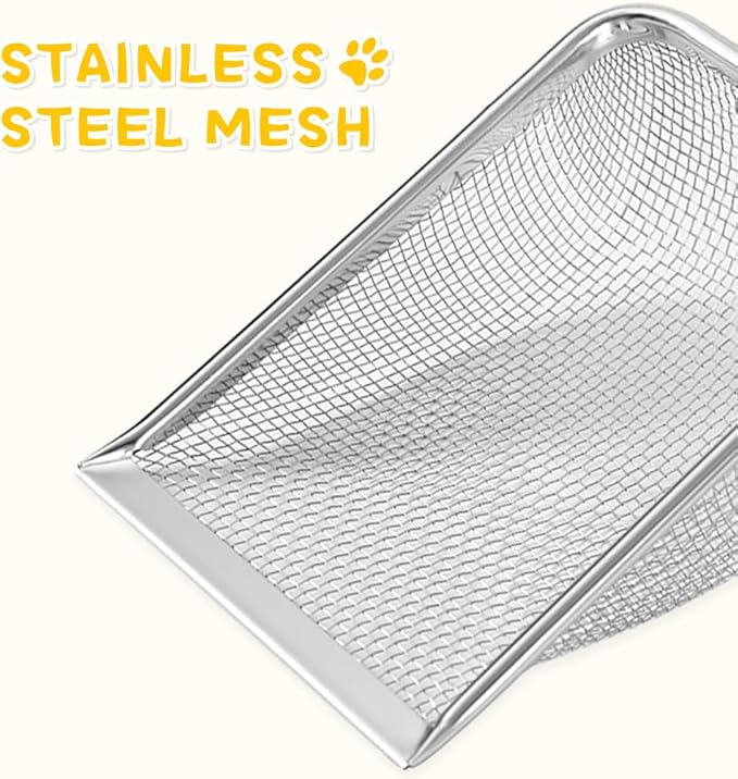 Metal Cat Litter Scoop,Sturdy Litter Cleaner Corner Shovel,Stainless Steel Mesh Litter Shovel,Easy to Clean Reptile Terrarium Sand Waste(Green)