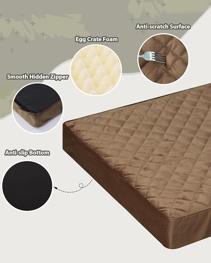 Orthopedic XL Dog Beds Large Sized Waterproof with Removable Washable Cover and Non-Slip Bottom, Quilting Dog Bed for Crate, 41x27 Inch, Brown