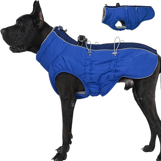 Dog Coat Winter Warm Dog Jackets for Large Dogs Reflective Snowsuit with Harness Fleece Dogs Snow Jacket Waterproof Pet Clothes for Cold Weather