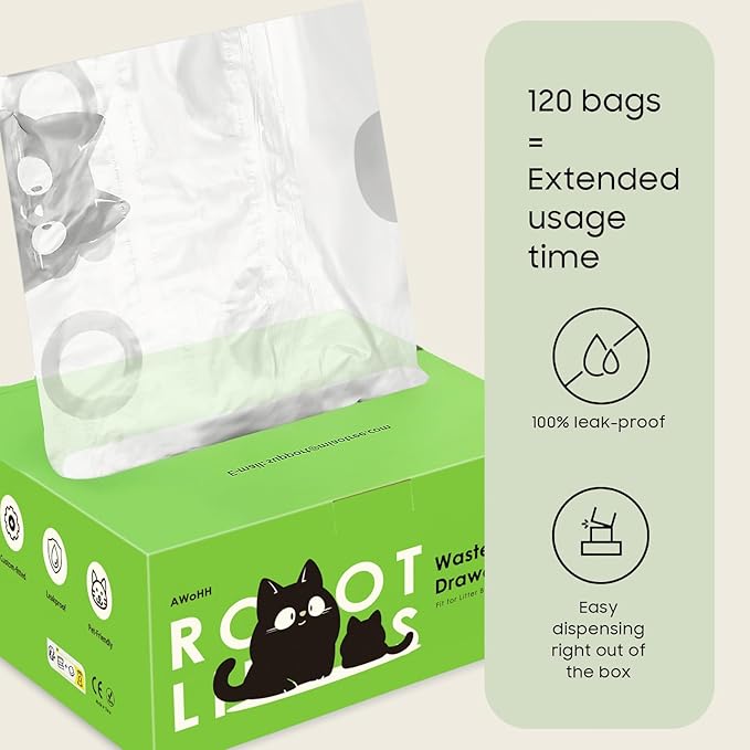 Cat Litter Box Robot 4 and 3 Waste Bags, 120 Pack Automatic Litter Box Bags, Thick Heavy Duty Cat Litter Box Liner Bags - Transparent, Sensor-compatible