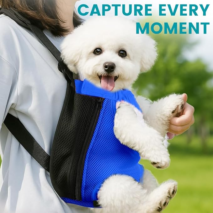 Dog Backpack Carrier, Pet Sling Front Backpack for Small Medium Dogs 10-16 Lbs, Legs Out, Adjustable Wearable Puppy Chest Travel Bag, Thick Straps & Cushion, Easy-Fit for Hiking/Walking/Camping
