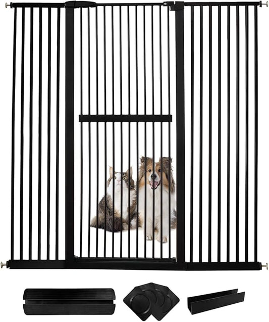 Lumizone Extra Tall Cat Gate 61.02" High Pressure Mounted Extra Wide 59.25"-63.38" (17Sizes) 1.37" Gap No Drilling Auto-Close Tall Pet Gate for Dogs (Black, 59.25"-63.38"/150.5-160.5cm)