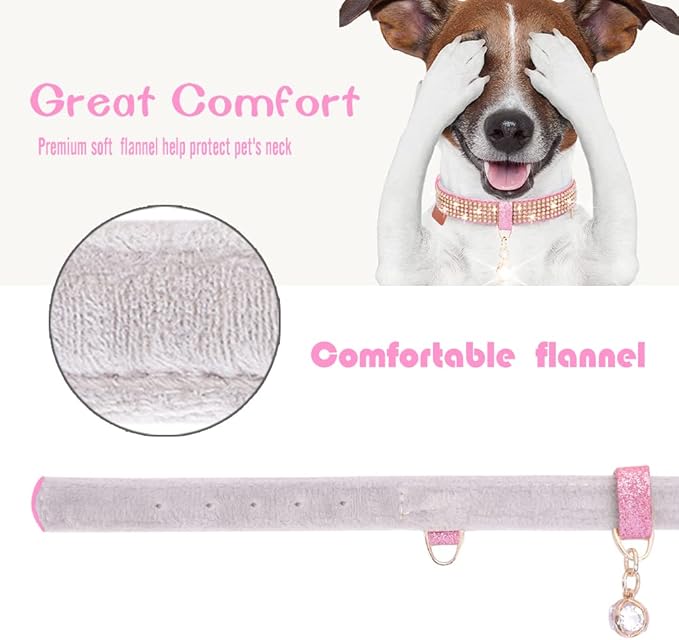 PetsHome Cat Collar, Dog Collar, [Bling Rhinestones] Premium PU Leather with Pendant Adjustable Collars for Small to Medium Dog Medium Pink