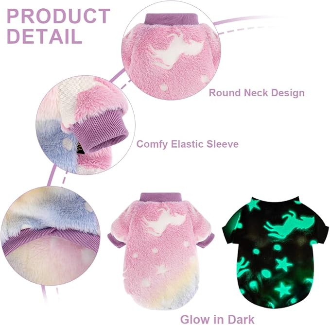 Dog Sweater Glow in The Dark Girl Pink Small Fleece Clothes Winter Soft Thickening Warm Puppy for Dogs Boy Teacup Yorkie Chihuahua (S,Pink)