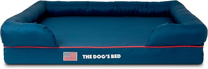 The Dog's Bed Replacement Outer Cover ONLY (Outer Cover ONLY - NO Bed, NO Waterproof Inner) for The Dog's Bed, Washable Oxford Fabric, Extra Large (Blue with Red Piping USA Embroidery Flag)