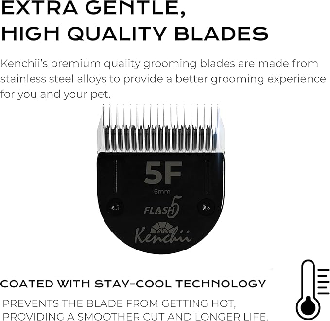 Kenchii Professional Dog Clipper Blade Flash 5 Pet Hair Clipper - Detachable Stainless Steel Blades for Dog Grooming - Hair Clippers & Accessories Pet Shaving Blades. (KEFB5-5F)