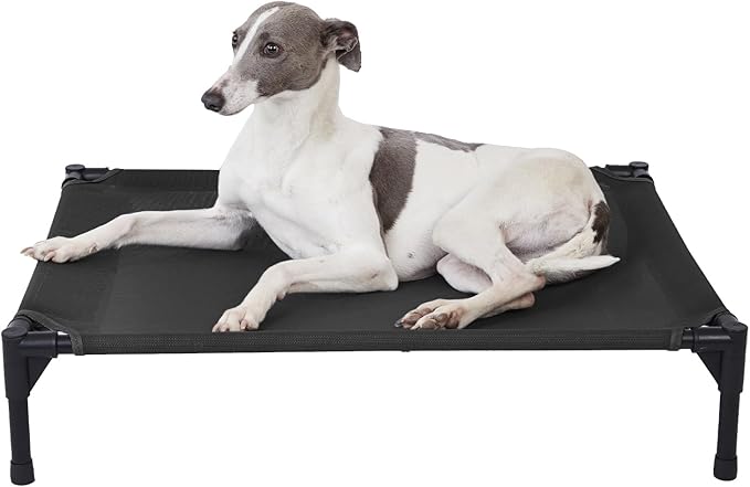 pettycare Elevated Outdoor Dog Bed - Raised Cot for Large Dogs, Heavy Duty Pet Cots Waterproof, Cooling, Washable Breathable Teslin Mesh, Durable, Non Slip, 42 Inch, Black