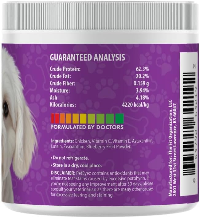 Peteyez Tear Stain Remover Vitamin Treats for Dogs - Support Eye Health & Reduce Itching & Tear Stain Buildup - 100% Natural Dog Treats w/Superfoods, Antioxidants & Nutrients - 8 oz (Chicken)