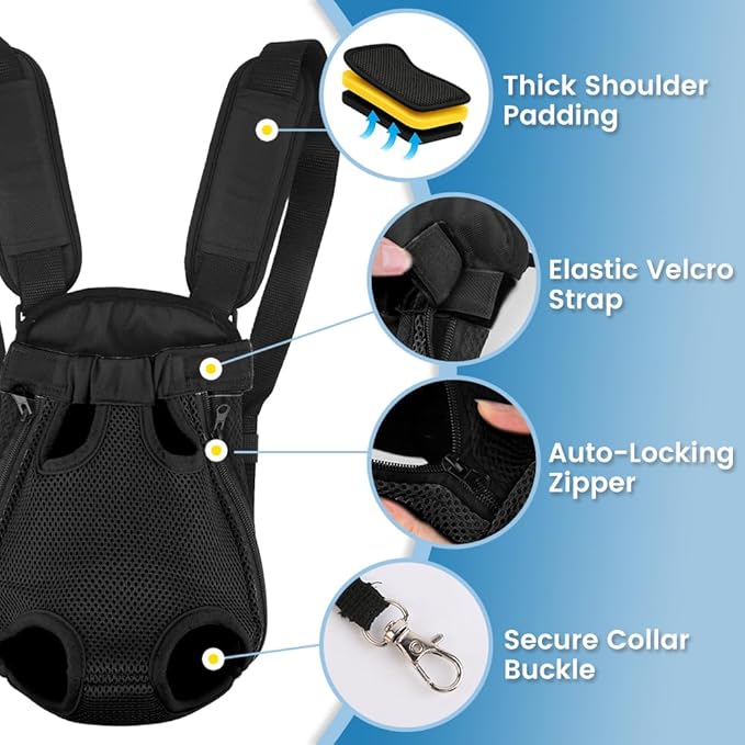 Dog Backpack Carrier, Adjustable Pet Front Carriers, Legs Out Carrying Sling Travel Bag for Small Medium Dogs 2.5-4 Lbs, Soft Wearable Puppy Chest Carry Backpacks for Walking/Hiking/Camping/Traveling