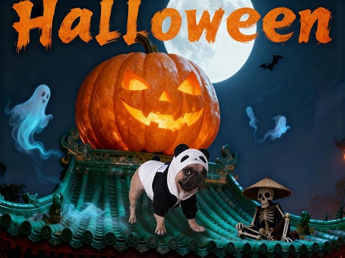 iChoue Panda Dog Halloween Costumes Clothes Sweater Cute Funny for English Bulldog Cold Weather Winter Coats Hoodies - Black/XXLarge