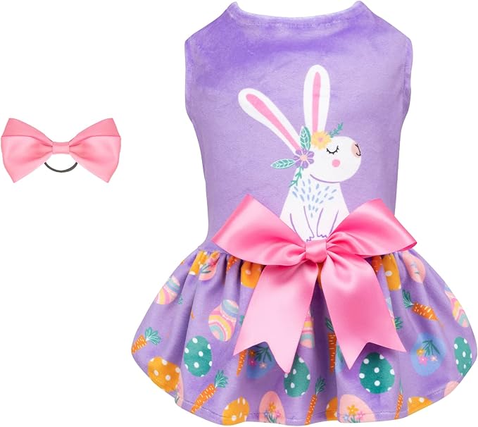 CuteBone White Rabbit Dog Easter Dress Velvet for Small Dogs Girl Eggs Skirt Puppy Purple Dresses Dog Clothes CVA19L-D