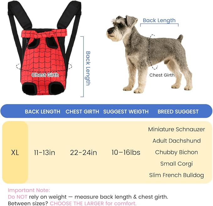 Dog Backpack Carrier, Front Pocket for Essentials, Pet Sling Front Backpack for Small Medium Dogs 10-16 Lbs, Legs Out, Adjustable Wearable Puppy Chest Travel Bag, Easy-Fit for Hiking/Walking/Camping