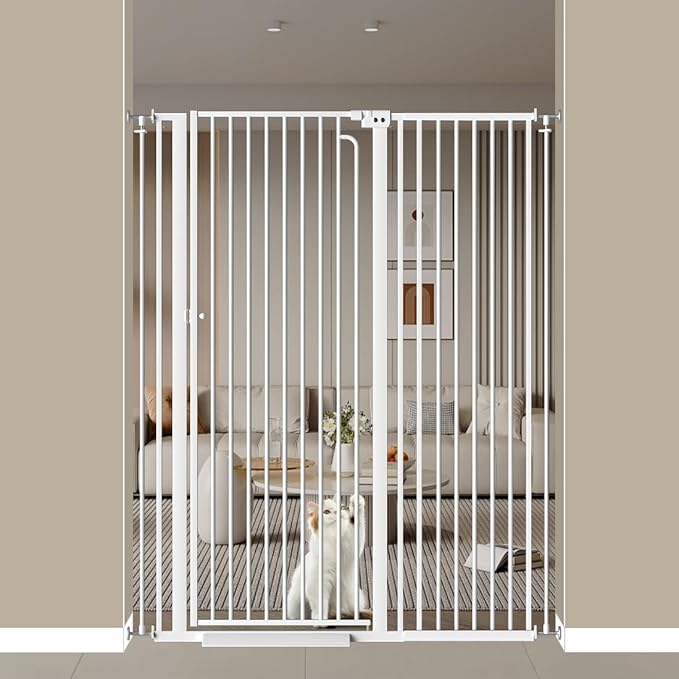 57" Extra Tall Cat Gate, 43.3"-48.0" Wide Pet Gate for Doorway, Pressure Mounted Tall Baby Gate with Door, Walk Through Dog Gate Indoor Stairs, Auto Close Cat Safety Gates, White