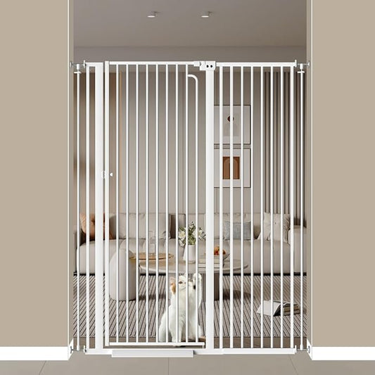 57" Extra Tall Cat Gate, 43.3"-48.0" Wide Pet Gate for Doorway, Pressure Mounted Tall Baby Gate with Door, Walk Through Dog Gate Indoor Stairs, Auto Close Cat Safety Gates, White