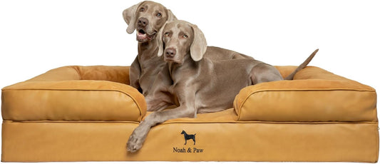 NOAH & PAW Giant Dog Bed XXL, 55x45x11 Inch, Orthopedic Dog Beds, Eggshell Memory Foam Infused with Cooling Gel, Inner Cover, Waterproof, Machine Washable (Faux Leather Sofa Collection)