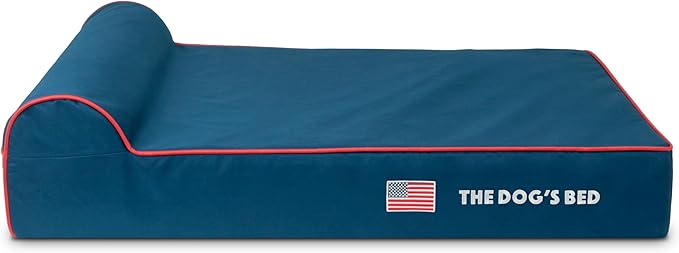 The Dog’s Bed Orthopedic Headrest Dog Bed Large Blue Oxford with Red Trim US Flag Dog Bed, Memory Foam, Hip & Elbow Dysplasia, Lameness, Waterproof Washable Cover