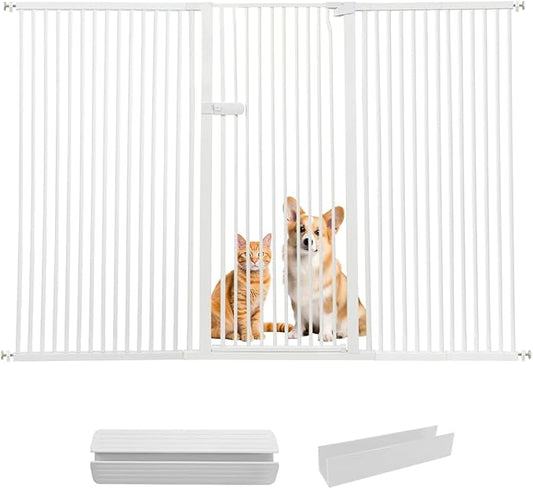 Lumizone Extra Tall Cat Gate 61.02" High Pressure Mounted Extra Wide 2025 New (17 Sizes) 1.37" Gap No Drilling Auto-Close One-Handed Operation Tall Pet Gate for Dogs(White,84.45"-88.57"/214.5-224.5CM)